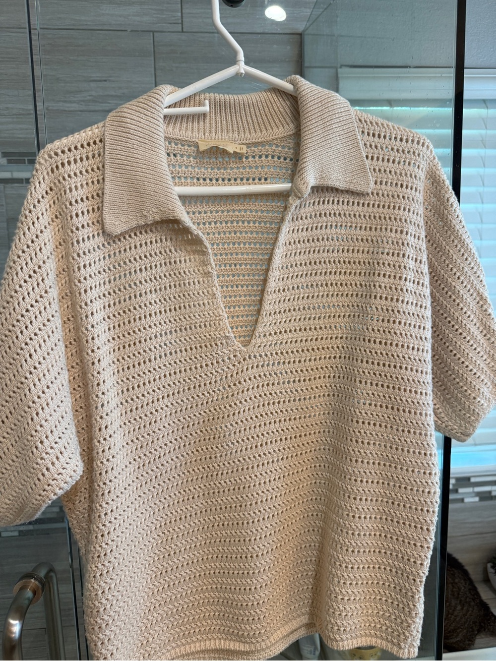 Faherty Cream Open-Weave Short Sleeve Sweater